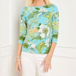 Talbots Floral Long Sleeve Top - Blue and Green